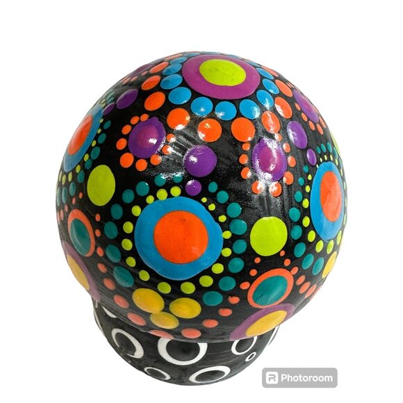 Hand-Painted Dot Art Mandala Mushroom Psychedelic Figure Paperweight Retro Boho - Picture 6 of 6